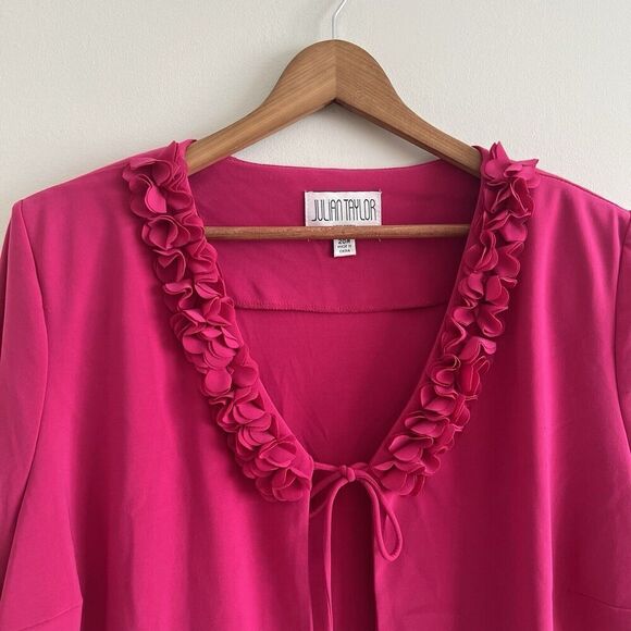 Vintage Julian Taylor Ruffled Shrug Cardigan Top 20W Hot Pink Feminine Open - Picture 9 of 13